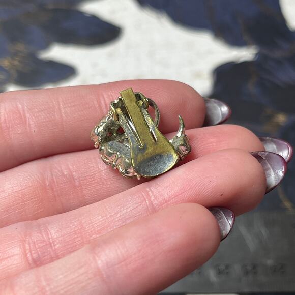 Vintage Crescent Silver Tone Sparkling AB Aurora Borealis Earrings - Picture 3 of 6